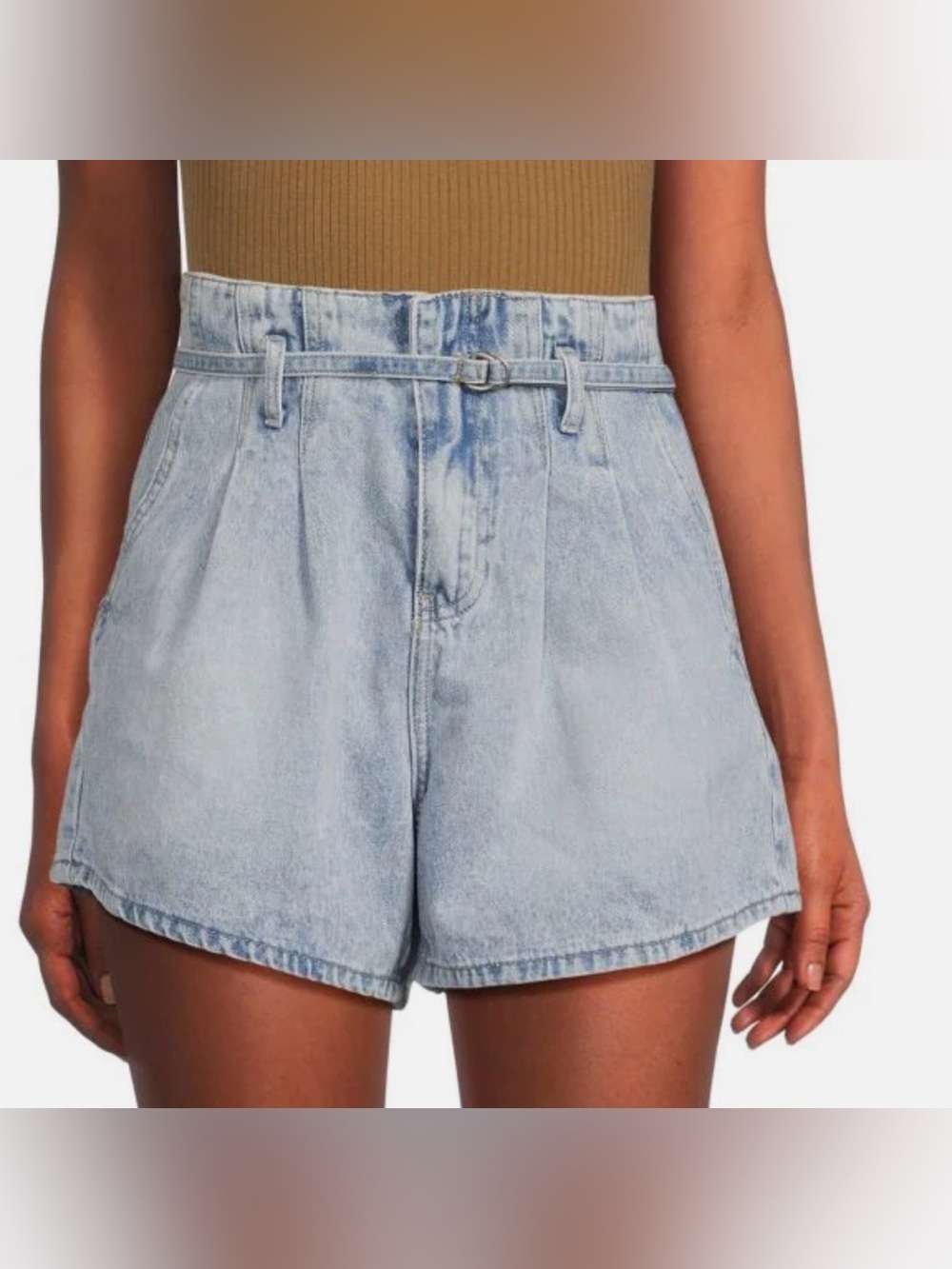 BlankNYC Pay Back Shorts Womens 31 High Rise Pleated Denim Self Belt Blue